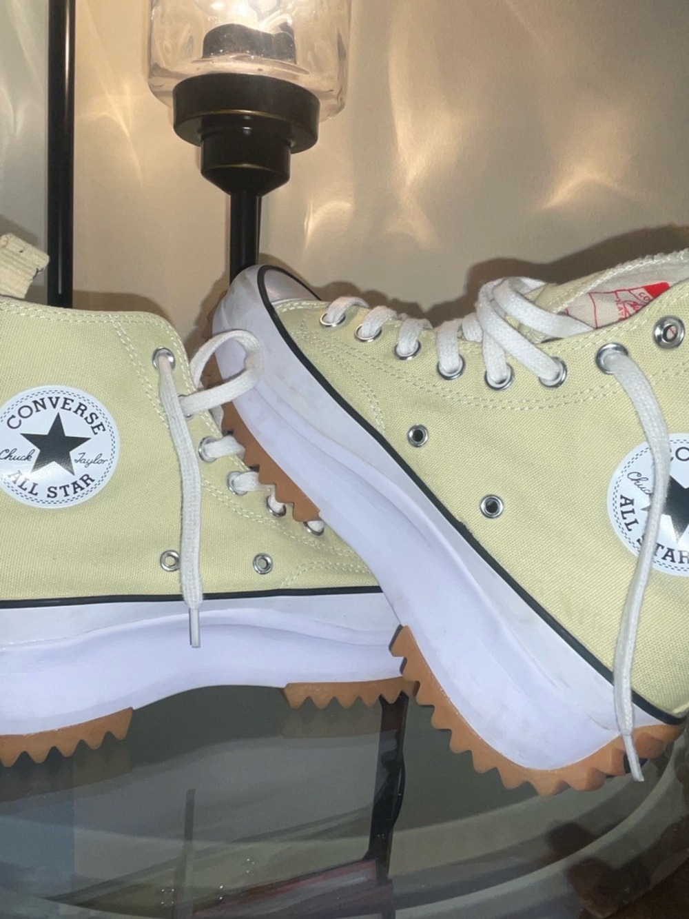 Converse Women’s High-Top Sneakers in Pale Yellow and White